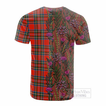Stewart (Stuart) Family Crest Tartan Cotton T-shirt Scottish Thistle Flower Pattern Half Style