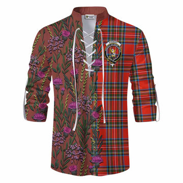 Stewart (Stuart) Family Crest Tartan Ghillie Shirt Scottish Thistle Flower Pattern Half Style