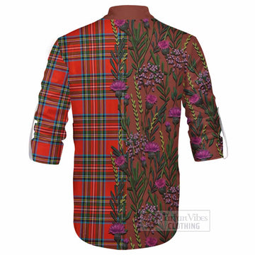 Stewart (Stuart) Family Crest Tartan Ghillie Shirt Scottish Thistle Flower Pattern Half Style