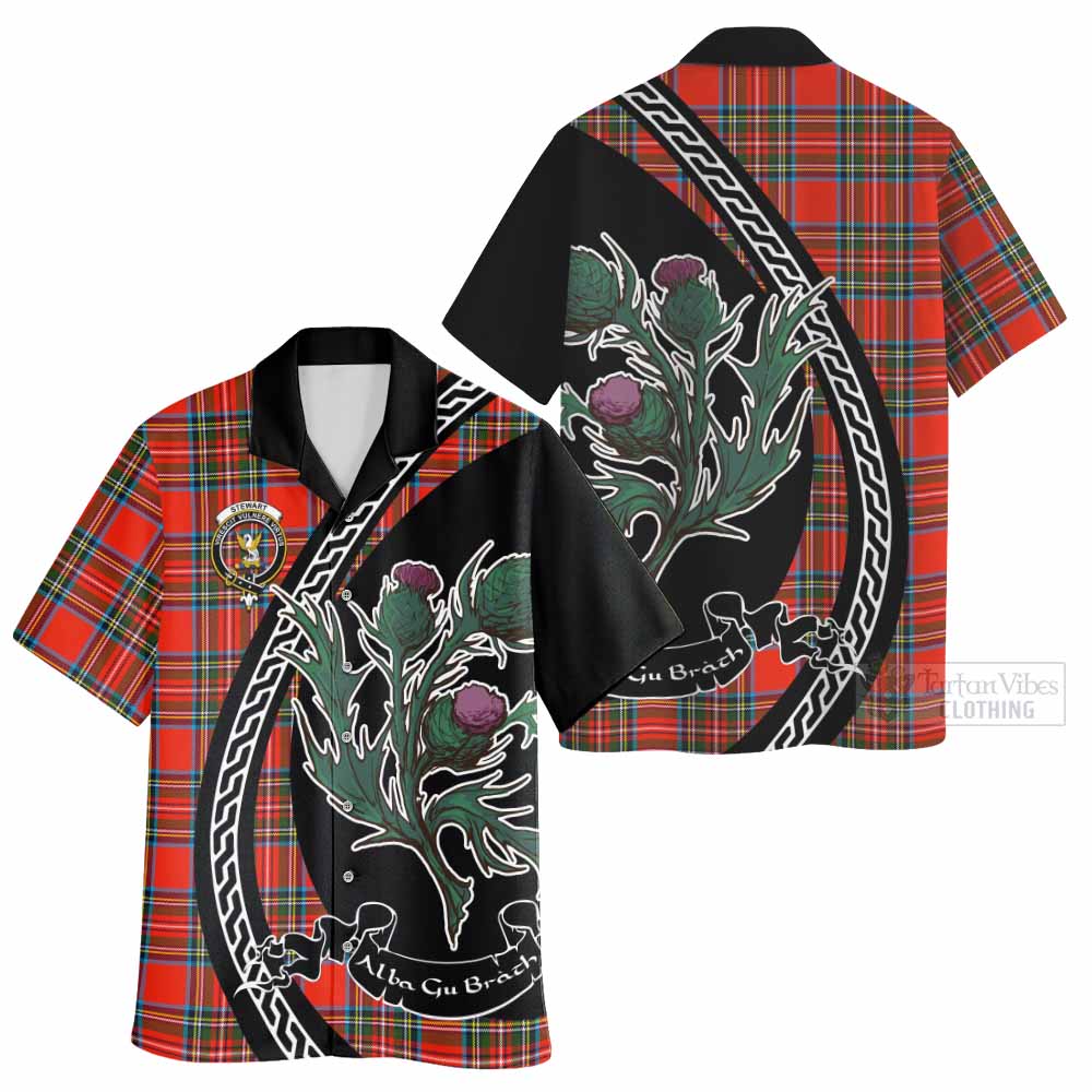 Stewart (Stuart) Family Crest Tartan Hawaiian Shirt Alba Thistle Inspired - Tartan Vibes Clothing