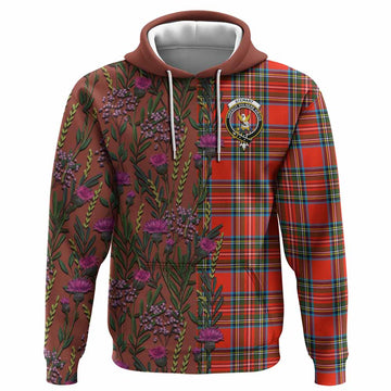 Stewart (Stuart) Family Crest Tartan Hoodie Scottish Thistle Flower Pattern Half Style - Tartan Vibes Clothing