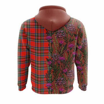 Stewart (Stuart) Family Crest Tartan Hoodie Scottish Thistle Flower Pattern Half Style - Tartan Vibes Clothing