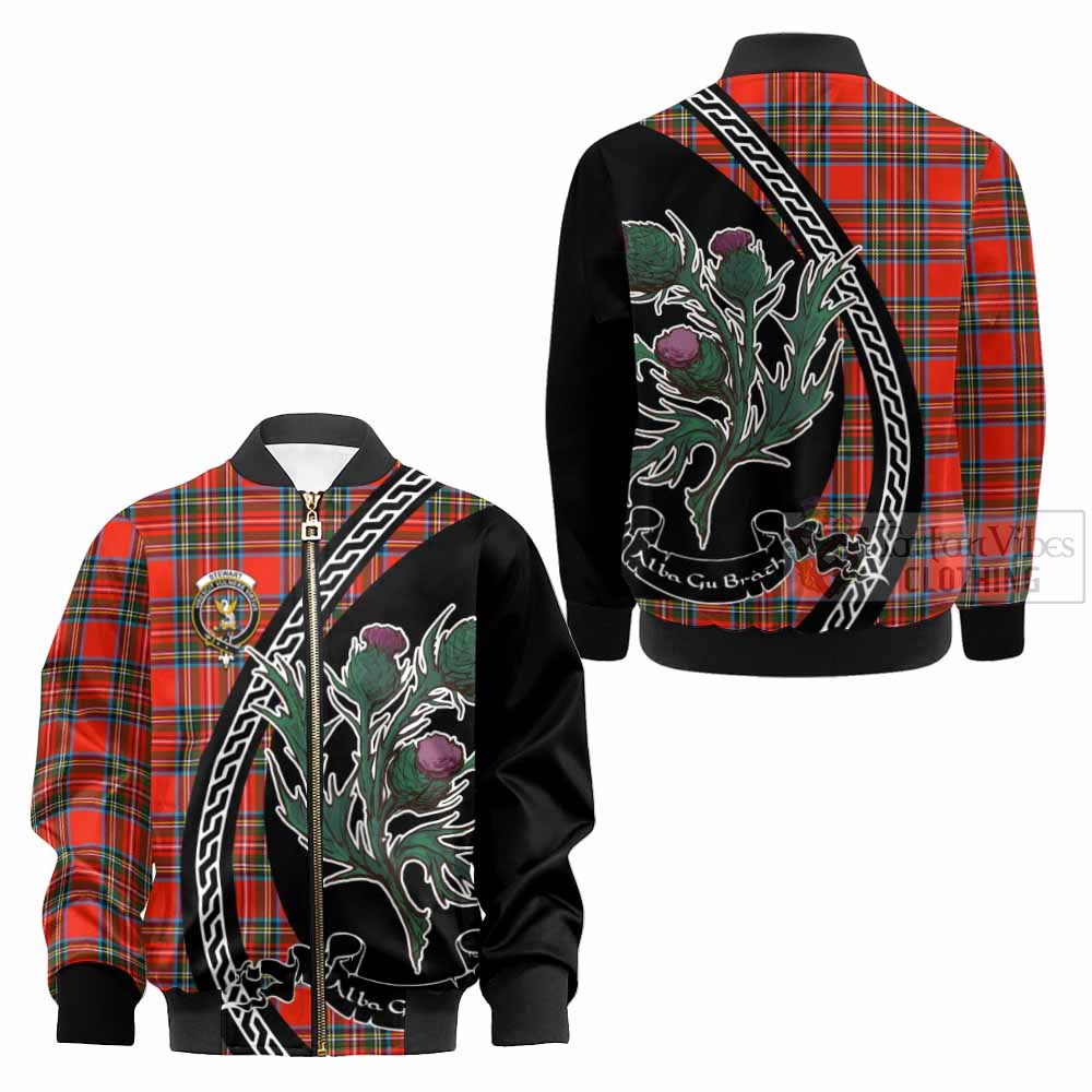Stewart (Stuart) Family Crest Tartan Kid Bomber Jacket Alba Thistle Inspired - Tartan Vibes Clothing