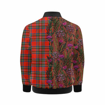 Stewart (Stuart) Family Crest Tartan Kid Bomber Jacket Scottish Thistle Flower Pattern Half Style - Tartan Vibes Clothing