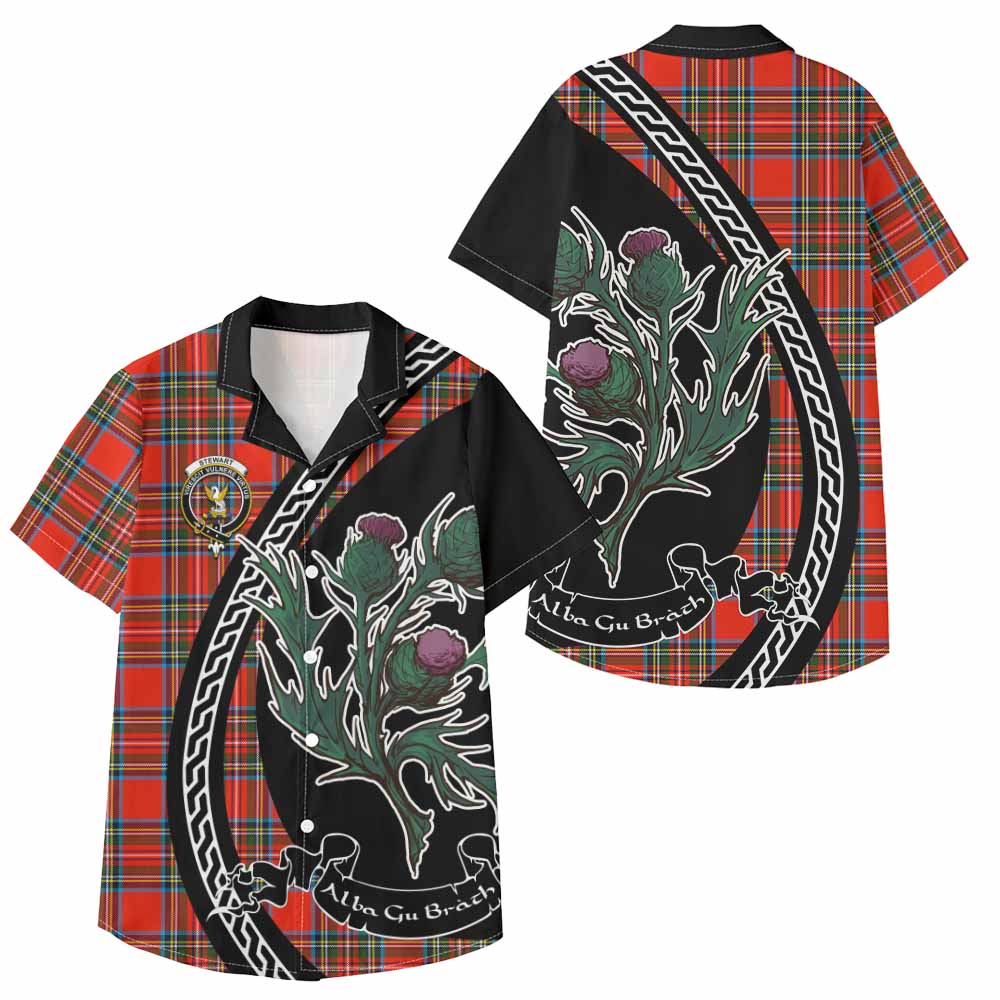 Stewart (Stuart) Family Crest Tartan Kid Hawaiian Shirt Alba Thistle Inspired - Tartan Vibes Clothing