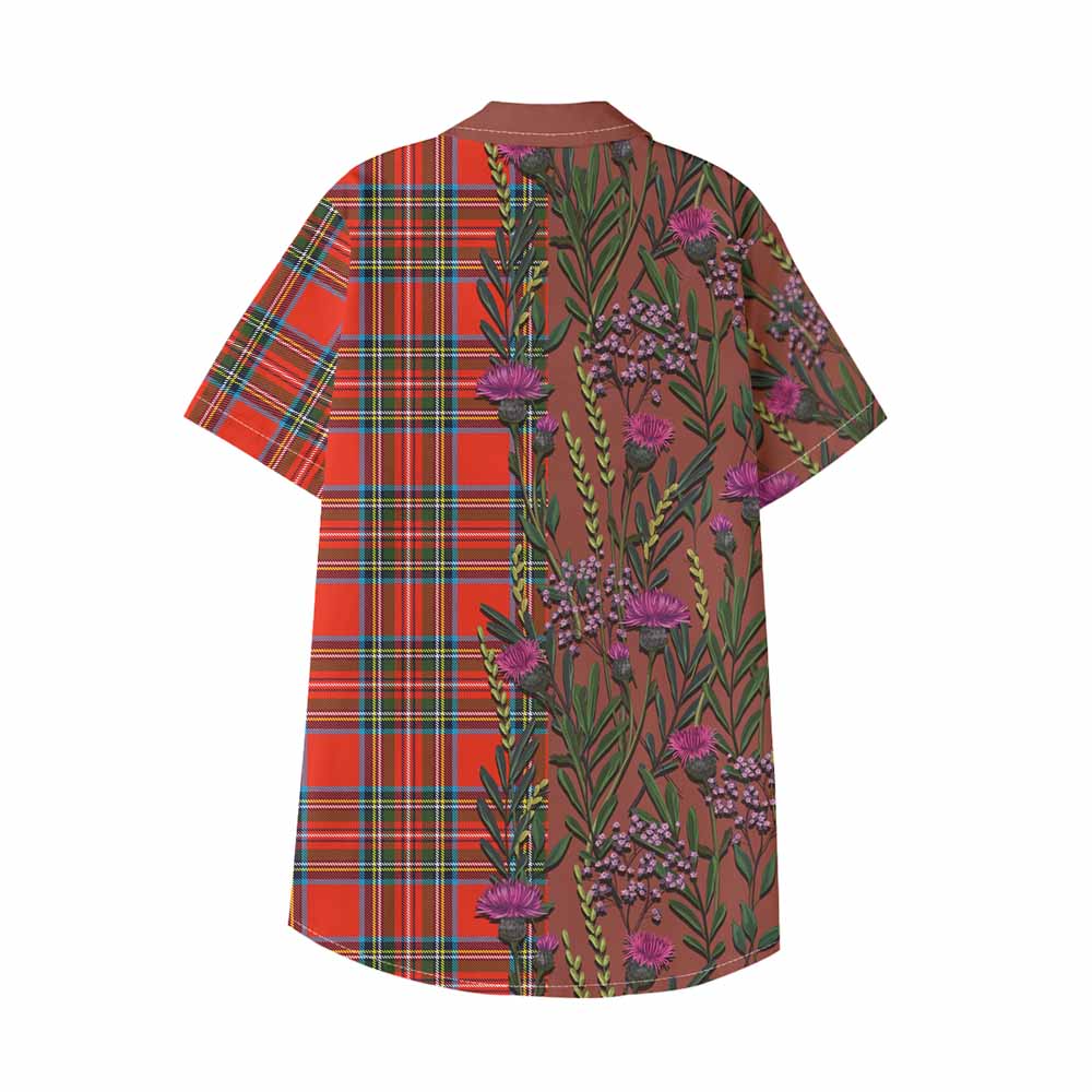 Stewart (Stuart) Family Crest Tartan Kid Hawaiian Shirt Scottish Thistle Flower Pattern Half Style - Tartan Vibes Clothing