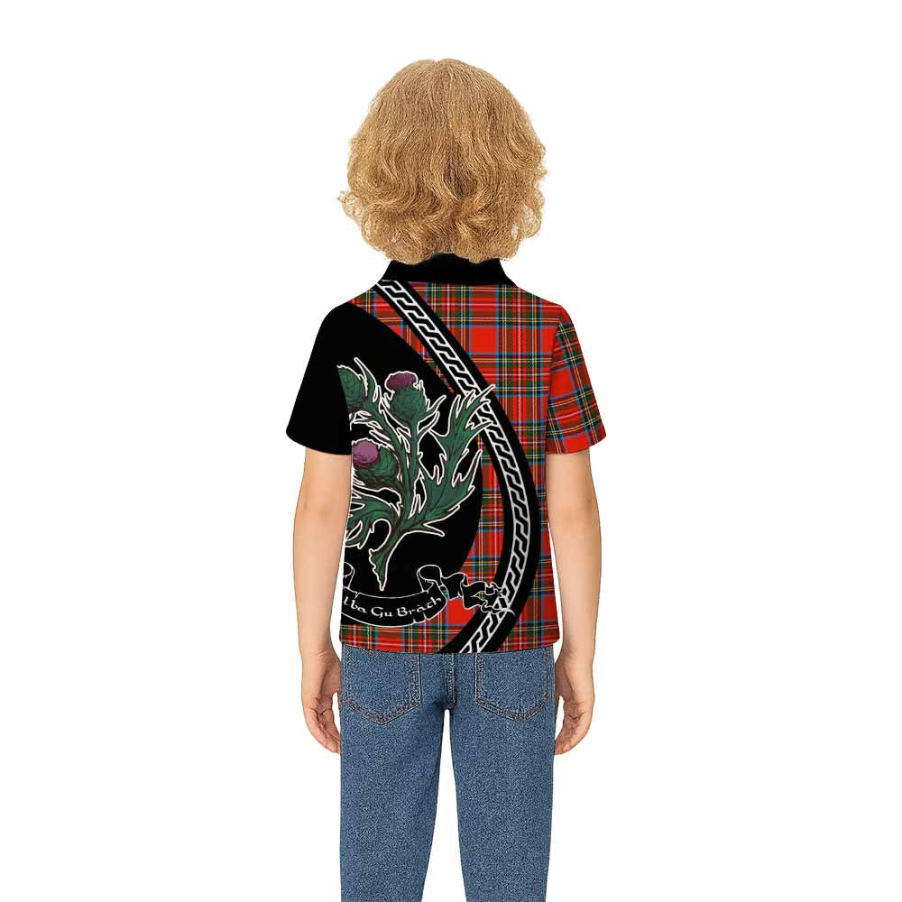 Stewart (Stuart) Family Crest Tartan Kid Polo Shirt Alba Thistle Inspired - Tartan Vibes Clothing