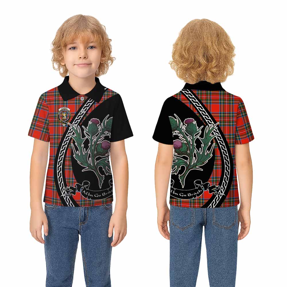 Stewart (Stuart) Family Crest Tartan Kid Polo Shirt Alba Thistle Inspired - Tartan Vibes Clothing