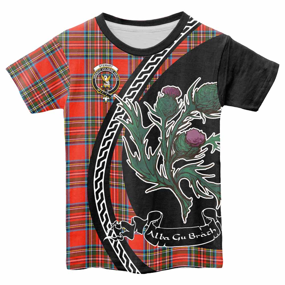 Stewart (Stuart) Family Crest Tartan Kid T-shirt Alba Thistle Inspired - Tartan Vibes Clothing