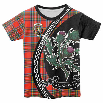 Stewart (Stuart) Family Crest Tartan Kid T-shirt Alba Thistle Inspired - Tartan Vibes Clothing