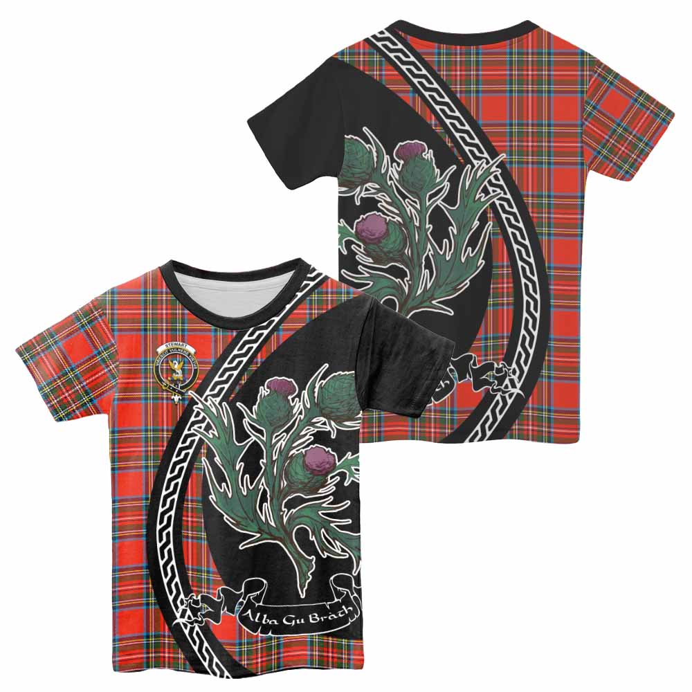 Stewart (Stuart) Family Crest Tartan Kid T-shirt Alba Thistle Inspired - Tartan Vibes Clothing