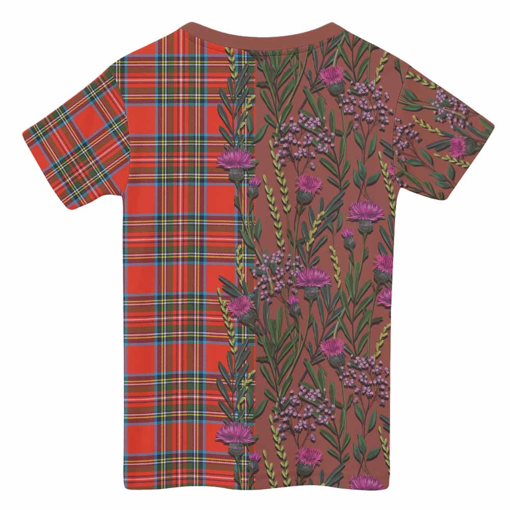 Stewart (Stuart) Family Crest Tartan Kid T-shirt Scottish Thistle Flower Pattern Half Style - Tartan Vibes Clothing