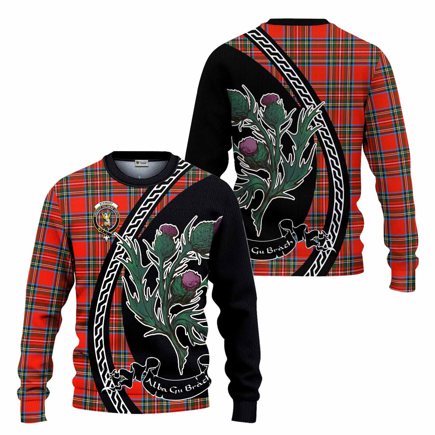 Stewart (Stuart) Family Crest Tartan Knitted Sweater Alba Thistle Inspired - Tartan Vibes Clothing