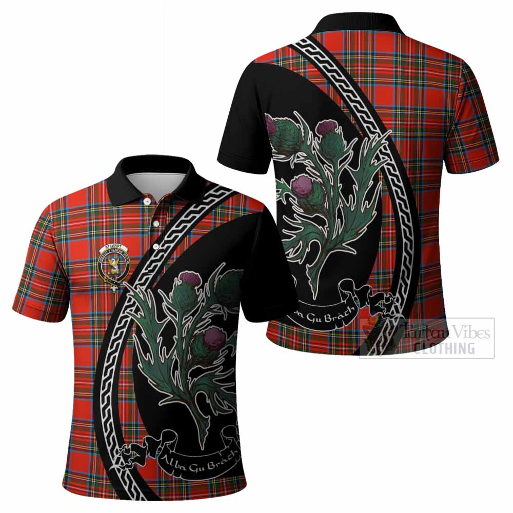 Stewart (Stuart) Family Crest Tartan Polo Shirt Alba Thistle Inspired - Tartan Vibes Clothing