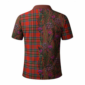 Stewart (Stuart) Family Crest Tartan Polo Shirt Scottish Thistle Flower Pattern Half Style