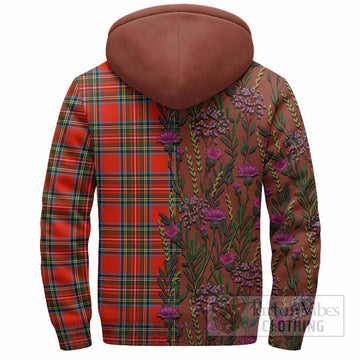 Stewart (Stuart) Family Crest Tartan Sherpa Hoodie Scottish Thistle Flower Pattern Half Style