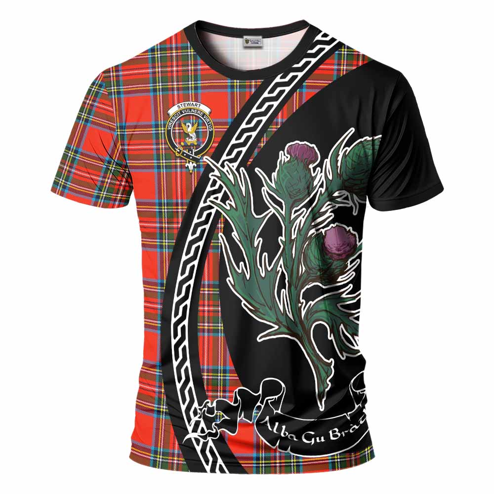 Stewart (Stuart) Family Crest Tartan T-Shirt Alba Thistle Inspired - Tartan Vibes Clothing