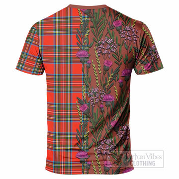 Stewart (Stuart) Family Crest Tartan T-Shirt Scottish Thistle Flower Pattern Half Style - Tartan Vibes Clothing
