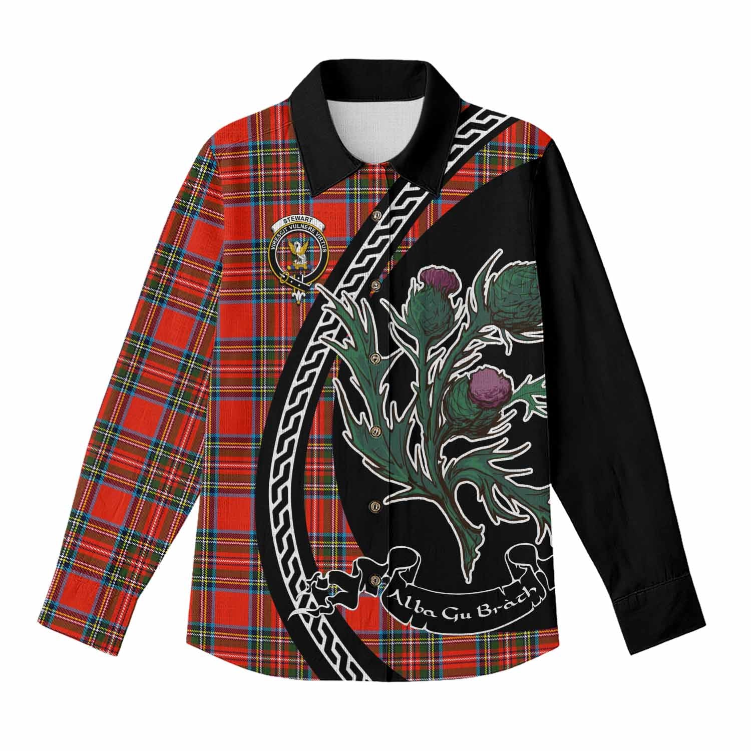 Stewart (Stuart) Family Crest Tartan Women Casual Shirt Alba Thistle Inspired - Tartan Vibes Clothing