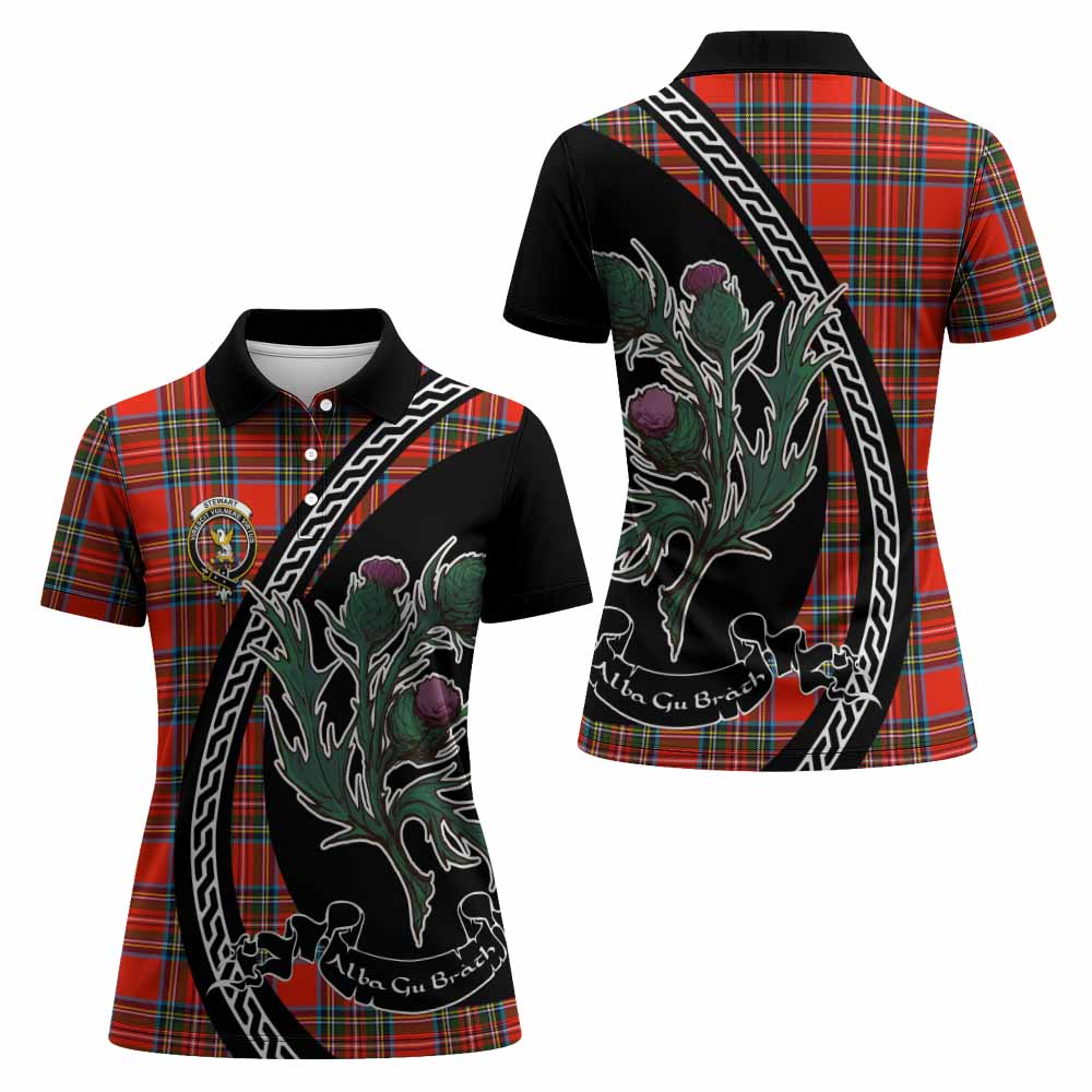 Stewart (Stuart) Family Crest Tartan Women Polo Shirt Alba Thistle Inspired - Tartan Vibes Clothing