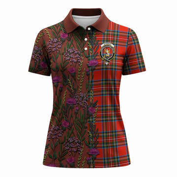 Stewart (Stuart) Family Crest Tartan Women Polo Shirt Scottish Thistle Flower Pattern Half Style