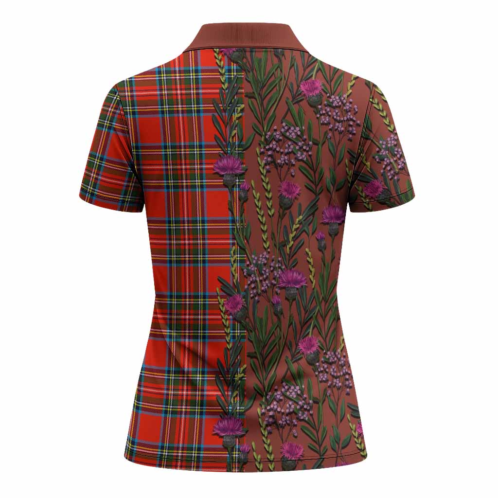 Stewart (Stuart) Family Crest Tartan Women Polo Shirt Scottish Thistle Flower Pattern Half Style - Tartan Vibes Clothing