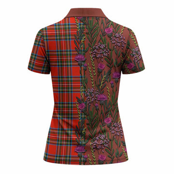 Stewart (Stuart) Family Crest Tartan Women Polo Shirt Scottish Thistle Flower Pattern Half Style