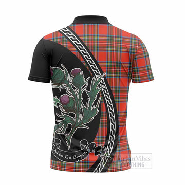 Stewart (Stuart) Family Crest Tartan Zipper Polo Shirt Alba Thistle Inspired