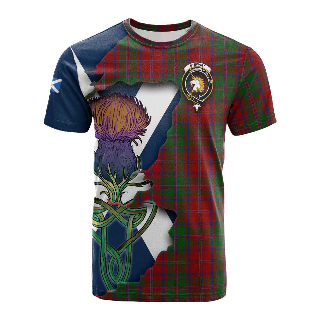 Tartan Vibes Clothing Stewart (Stuart) of Appin Tartan Family Crest Cotton T-shirt Scottish Thistle Celtic Inspired