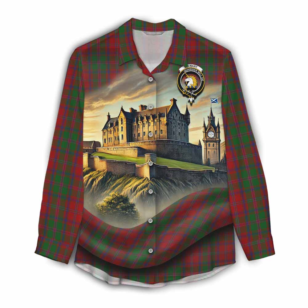 Tartan Vibes Clothing Stewart (Stuart) of Appin Tartan Family Crest Women's Casual Shirt with Scottish Ancient Castle Style