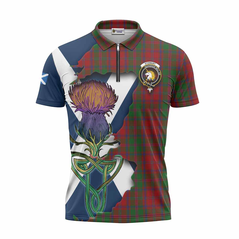 Tartan Vibes Clothing Stewart (Stuart) of Appin Tartan Family Crest Zipper Polo Shirt Scottish Thistle Celtic Inspired