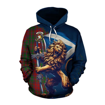 Stewart (Stuart) of Appin Tartan Family Crest Cotton Hoodie with Scottish Majestic Lion