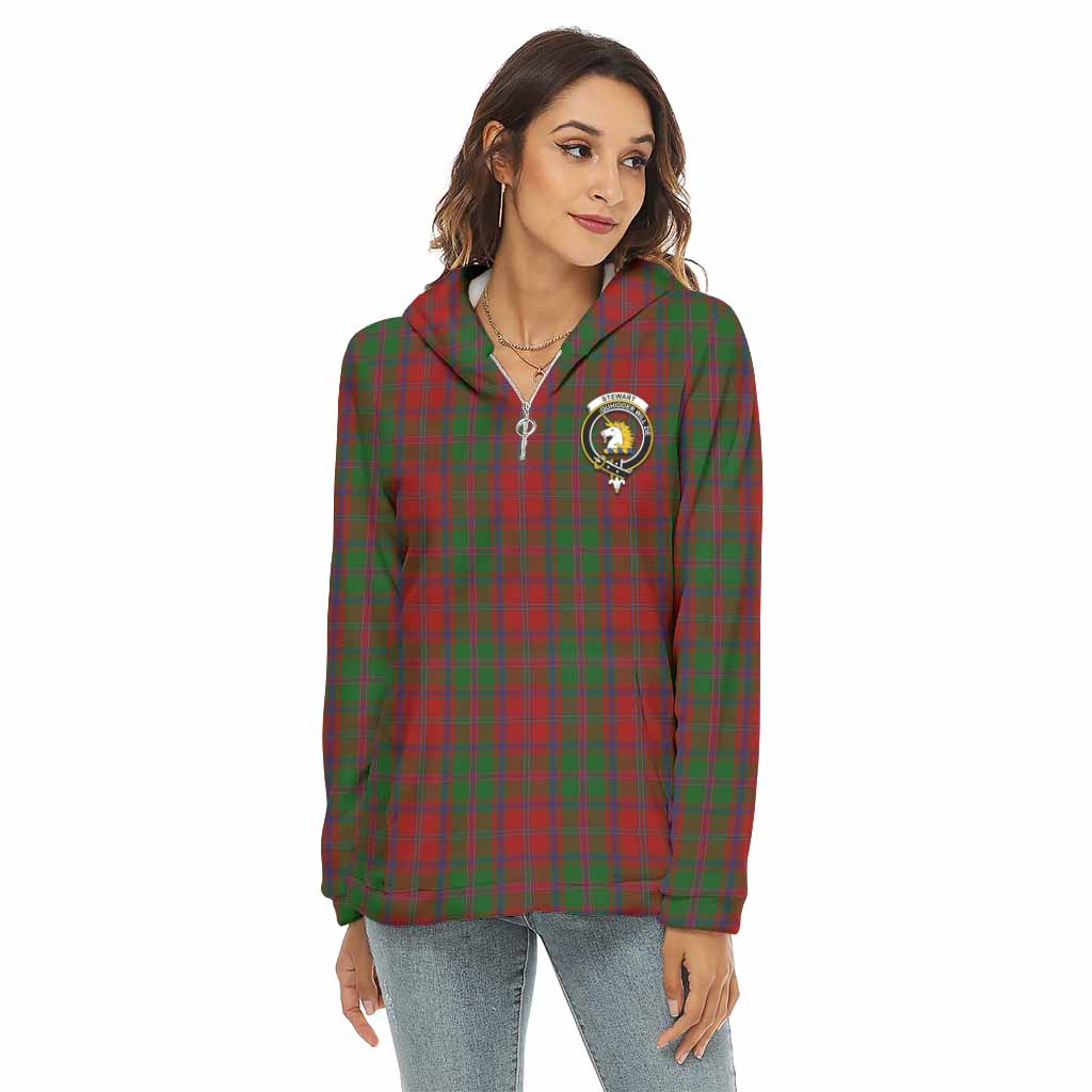 Tartan Vibes Clothing Stewart (Stuart) of Appin Tartan Crest Women's Borg  Half Zip Fleece Hoodie