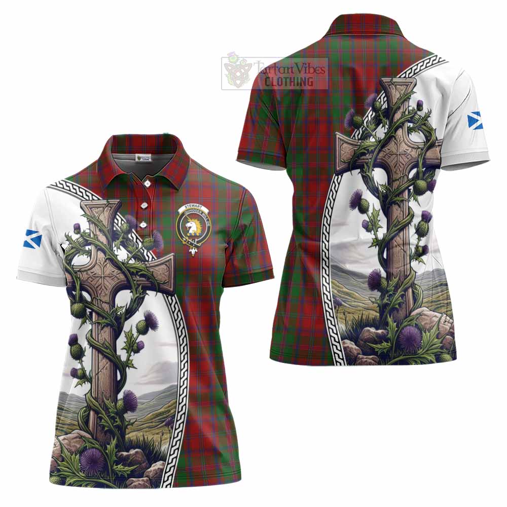 Tartan Vibes Clothing Stewart (Stuart) of Appin Tartan Women's Polo Shirt with Family Crest and St. Andrew's Cross Accented by Thistle Vines
