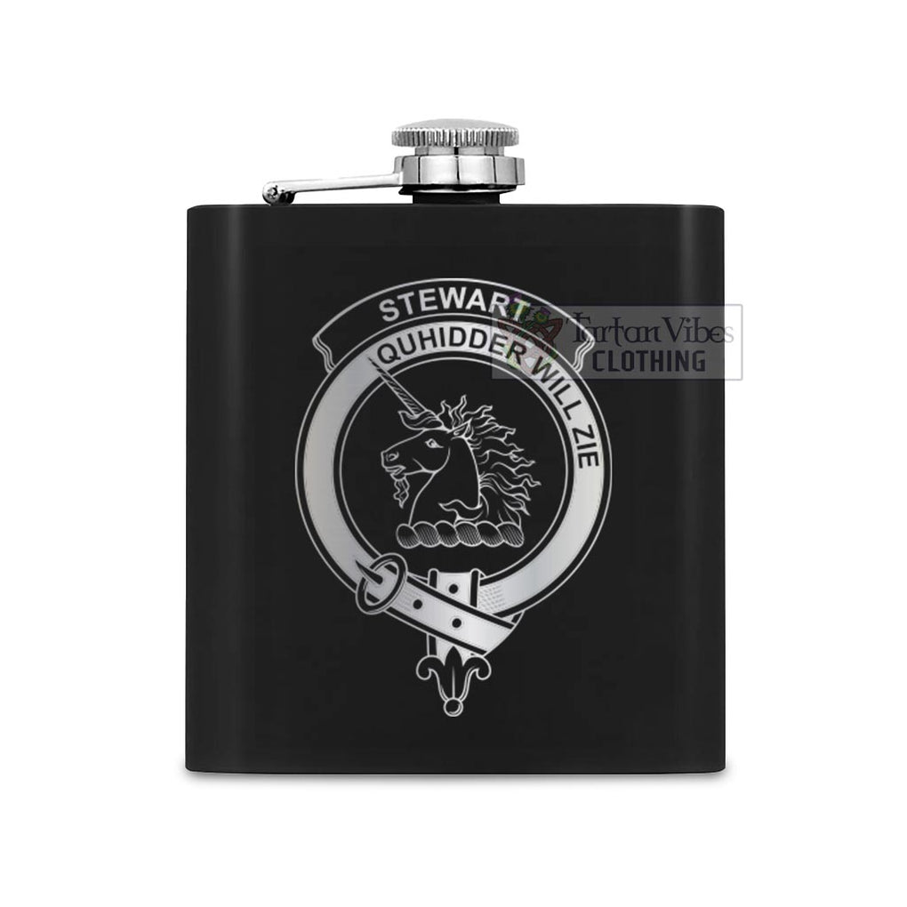 Tartan Vibes Clothing Stewart (Stuart) of Appin Crest Hip Flask Set 7oz Black Stainless Steel with A Gift Box