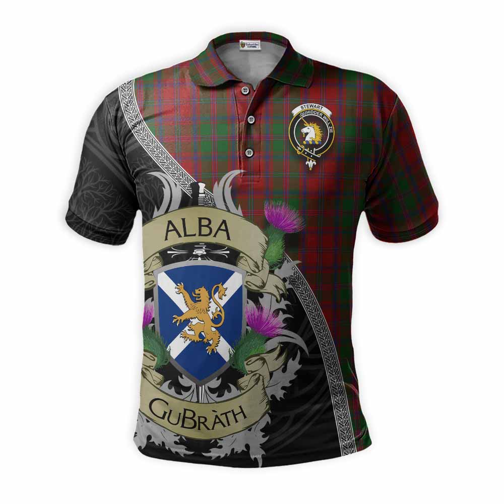 Tartan Vibes Clothing Stewart (Stuart) of Appin Tartan Family Crest Polo Shirt Lion Rampant Royal Thistle Shield Celtic Inspired
