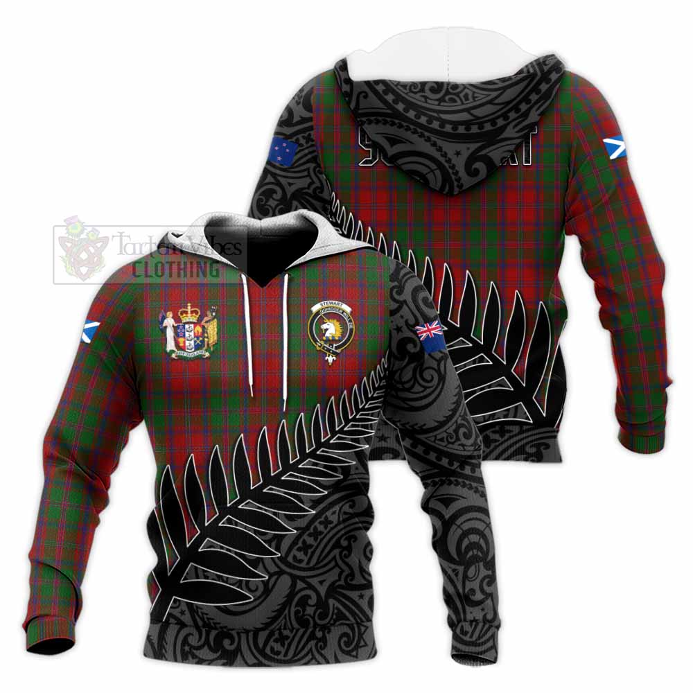 Tartan Vibes Clothing Stewart (Stuart) of Appin Crest Tartan Knitted Hoodie with New Zealand Silver Fern Half Style