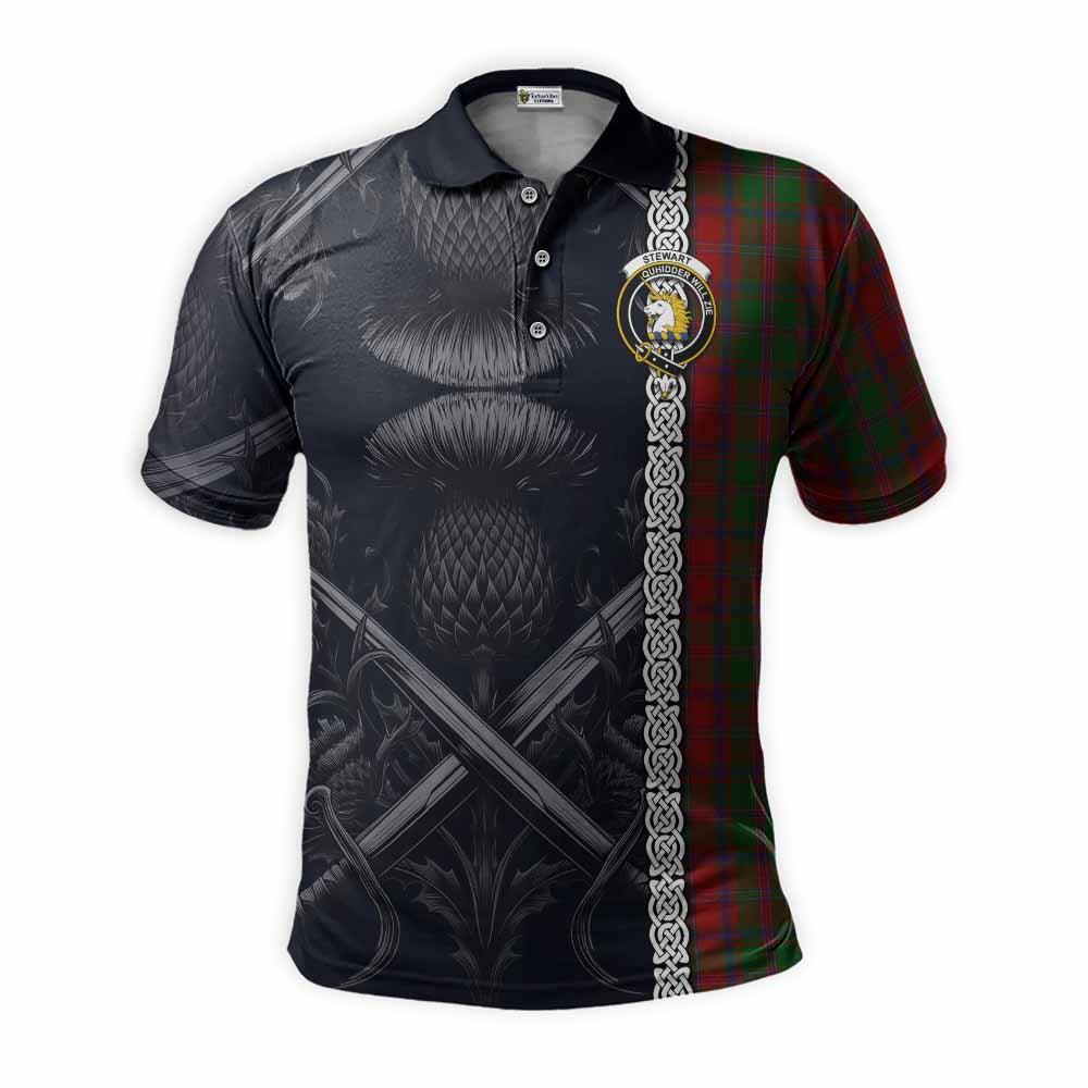 Tartan Vibes Clothing Stewart (Stuart) of Appin Tartan Polo Shirt with Family Crest Cross Sword Thistle Celtic Vibes