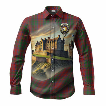 Tartan Vibes Clothing Stewart (Stuart) of Appin Tartan Family Crest Long Sleeve Button Shirt with Scottish Ancient Castle Style