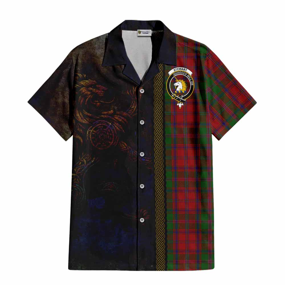Tartan Vibes Clothing Stewart (Stuart) of Appin Tartan Family Crest Short Sleeve Button Shirt Alba Gu Brath Be Brave Lion Ancient Style