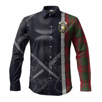 Tartan Vibes Clothing Stewart (Stuart) of Appin Tartan Long Sleeve Button Shirt with Family Crest Cross Sword Thistle Celtic Vibes