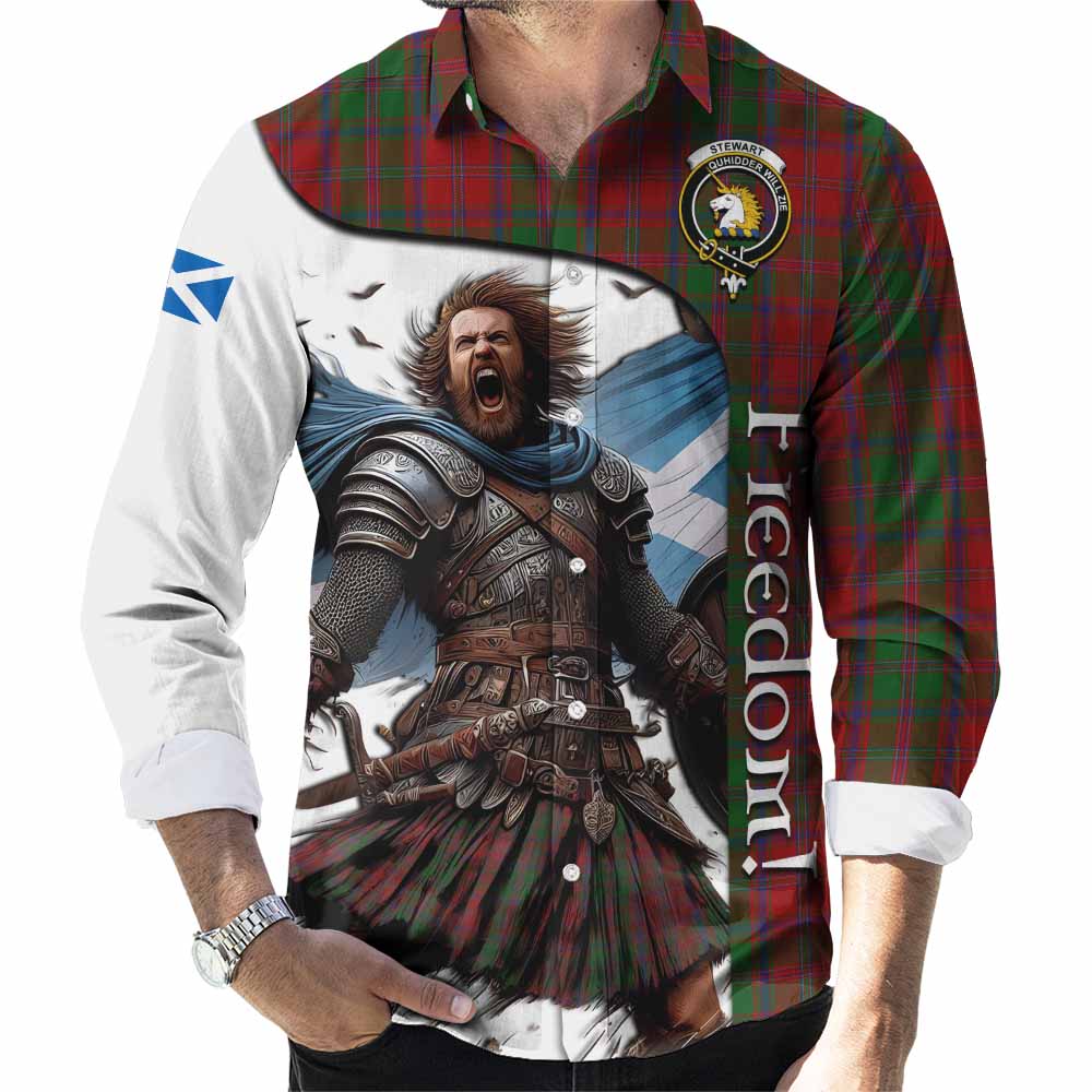 Tartan Vibes Clothing Stewart (Stuart) of Appin Crest Tartan Long Sleeve Button Shirt Inspired by the Freedom of Scottish Warrior