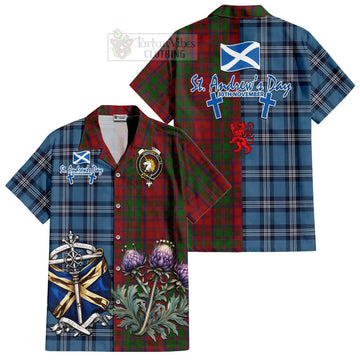 Tartan Vibes Clothing Stewart (Stuart) of Appin Tartan Short Sleeve Button Shirt Happy St. Andrew's Day Half Tartan Style