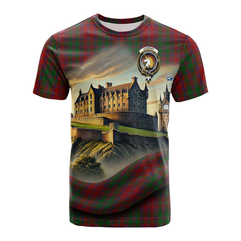 Tartan Vibes Clothing Stewart (Stuart) of Appin Tartan Family Crest Cotton T-shirt with Scottish Ancient Castle Style