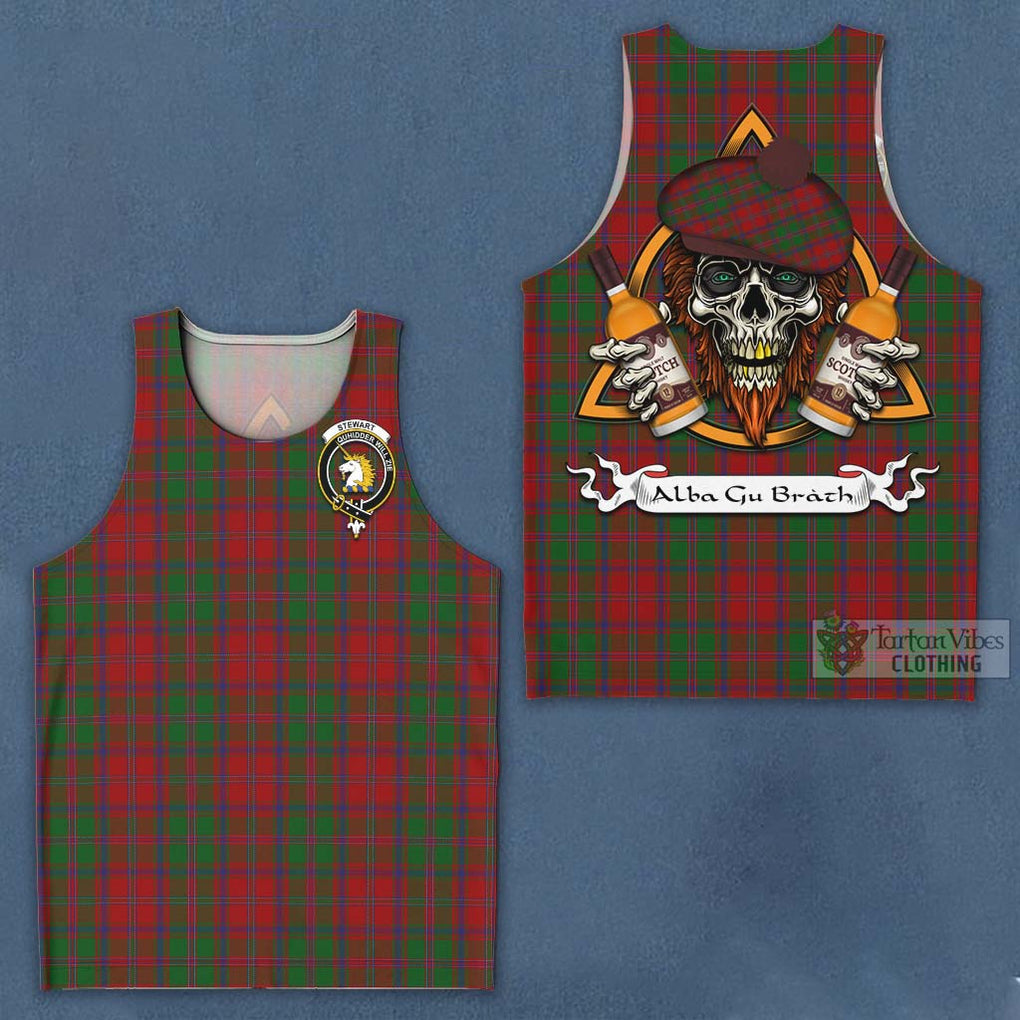 Tartan Vibes Clothing Stewart (Stuart) of Appin Tartan Men's Tank Top with Family Crest and Bearded Skull Holding Bottles of Whiskey
