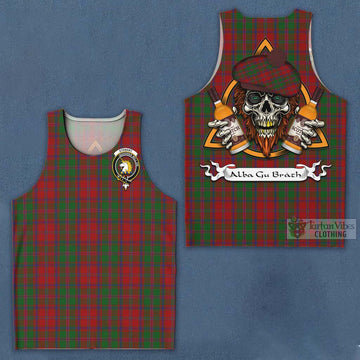 Tartan Vibes Clothing Stewart (Stuart) of Appin Tartan Men's Tank Top with Family Crest and Bearded Skull Holding Bottles of Whiskey