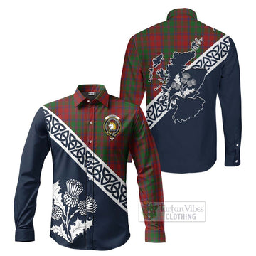 Tartan Vibes Clothing Stewart (Stuart) of Appin Tartan Long Sleeve Button Shirt Featuring Thistle and Scotland Map