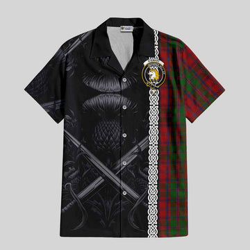 Tartan Vibes Clothing Stewart (Stuart) of Appin Tartan Short Sleeve Button Shirt with Family Crest Cross Sword Thistle Celtic Vibes