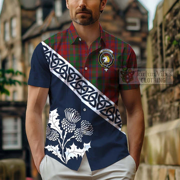 Tartan Vibes Clothing Stewart (Stuart) of Appin Tartan Short Sleeve Button Shirt Featuring Thistle and Scotland Map