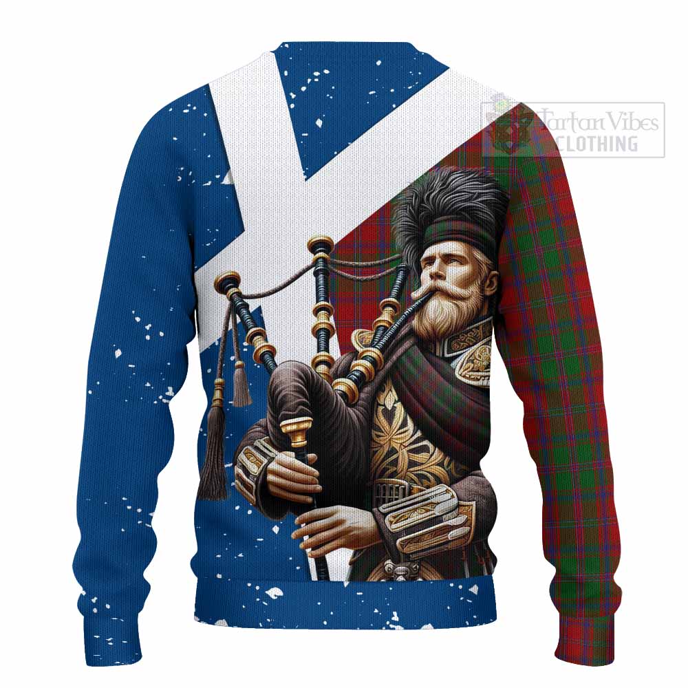 Tartan Vibes Clothing Stewart (Stuart) of Appin Tartan Knitted Sweater with Family Crest Scottish Bagpiper Vibes